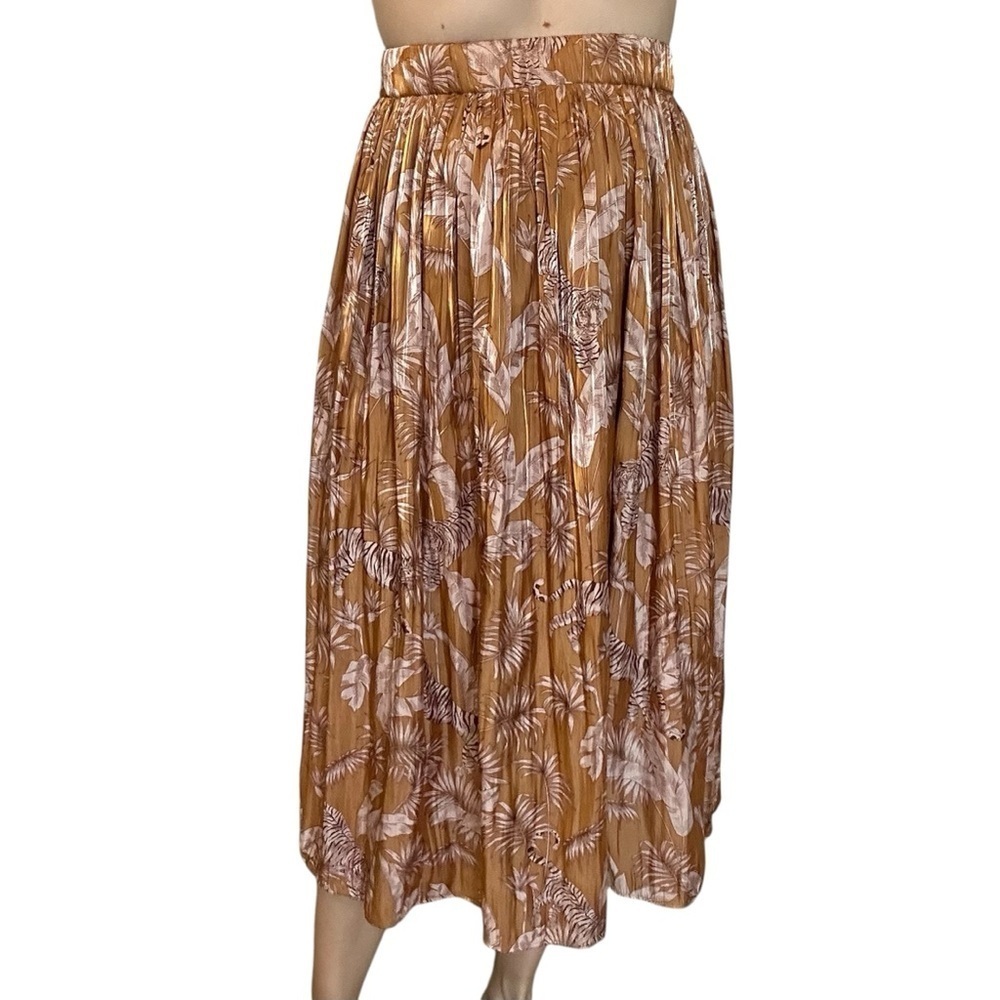 Bailey 44 Pleated Midi Skirt Metallic Tiger Animal Cocktail Party Size XS